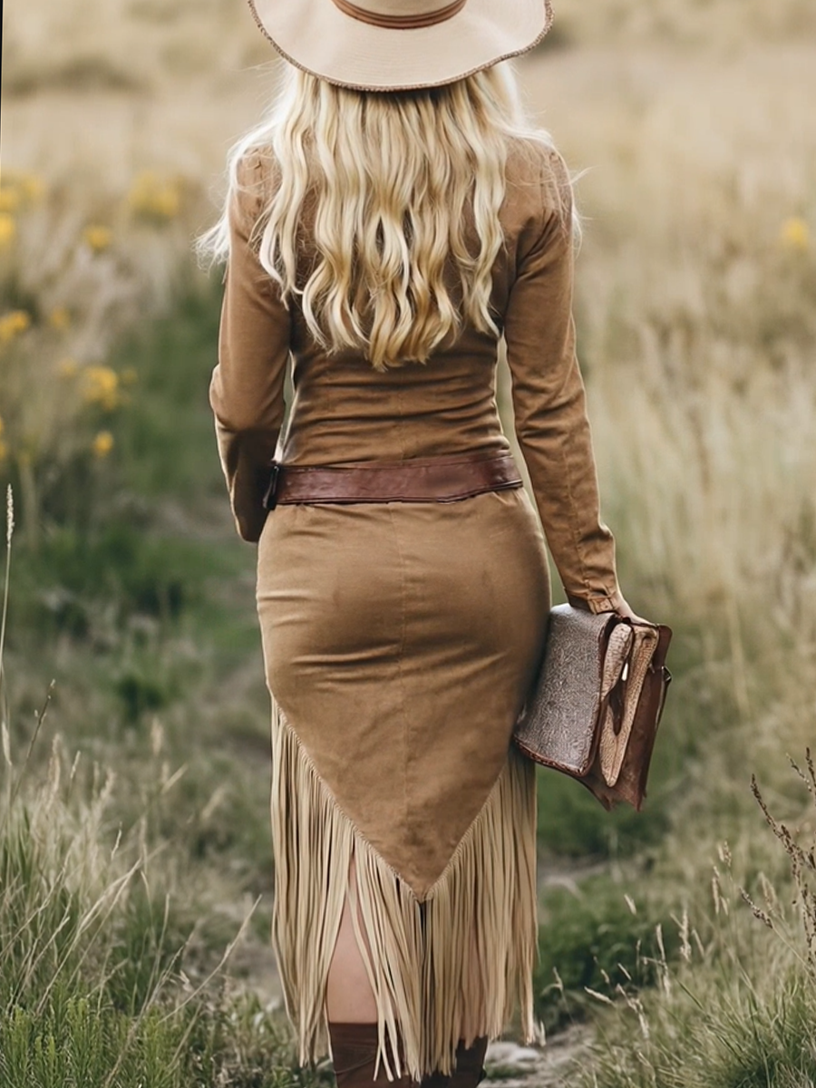 Raven Midi Dress | Suede, Tassel Details 2