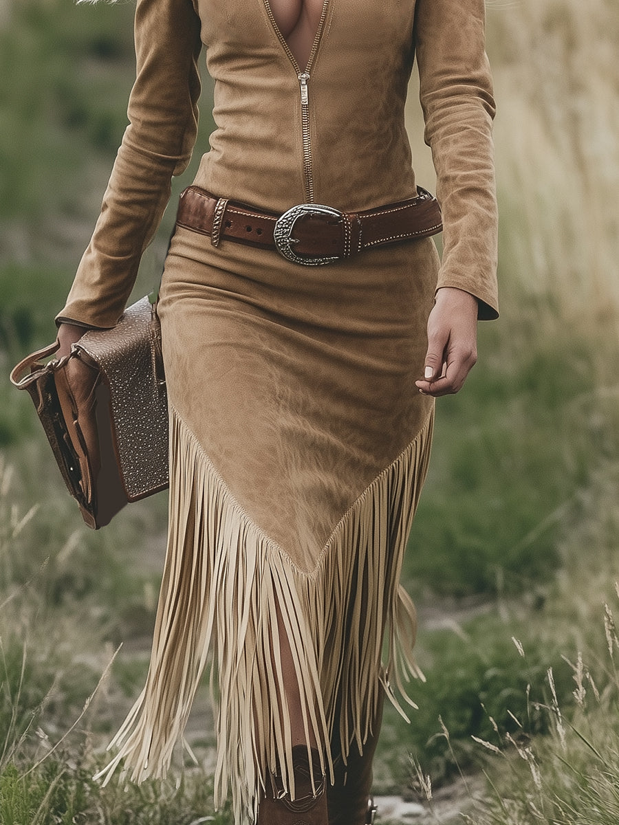 Raven Midi Dress | Suede, Tassel Details 4