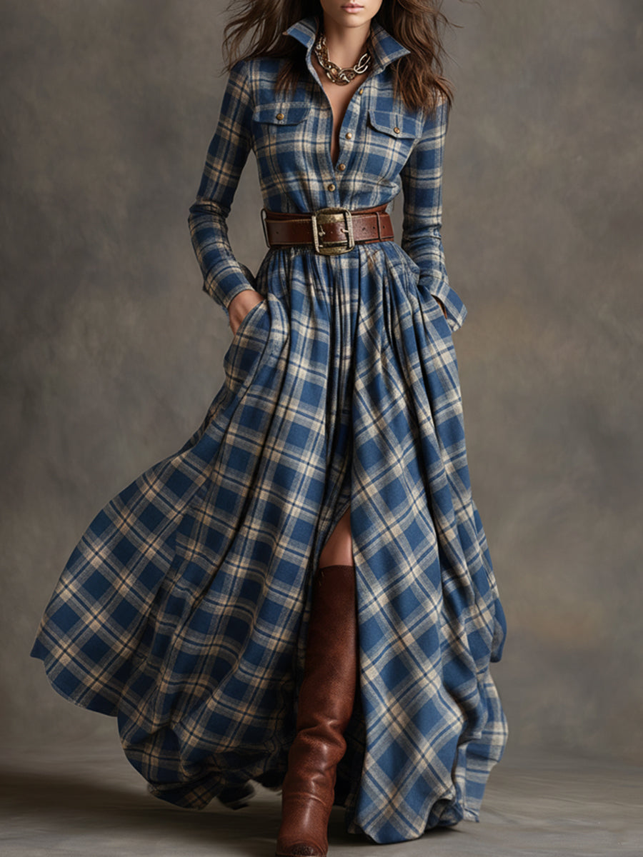 Reddish Brown Plaid Maxi Dress | Vintage Ethnic Style 3