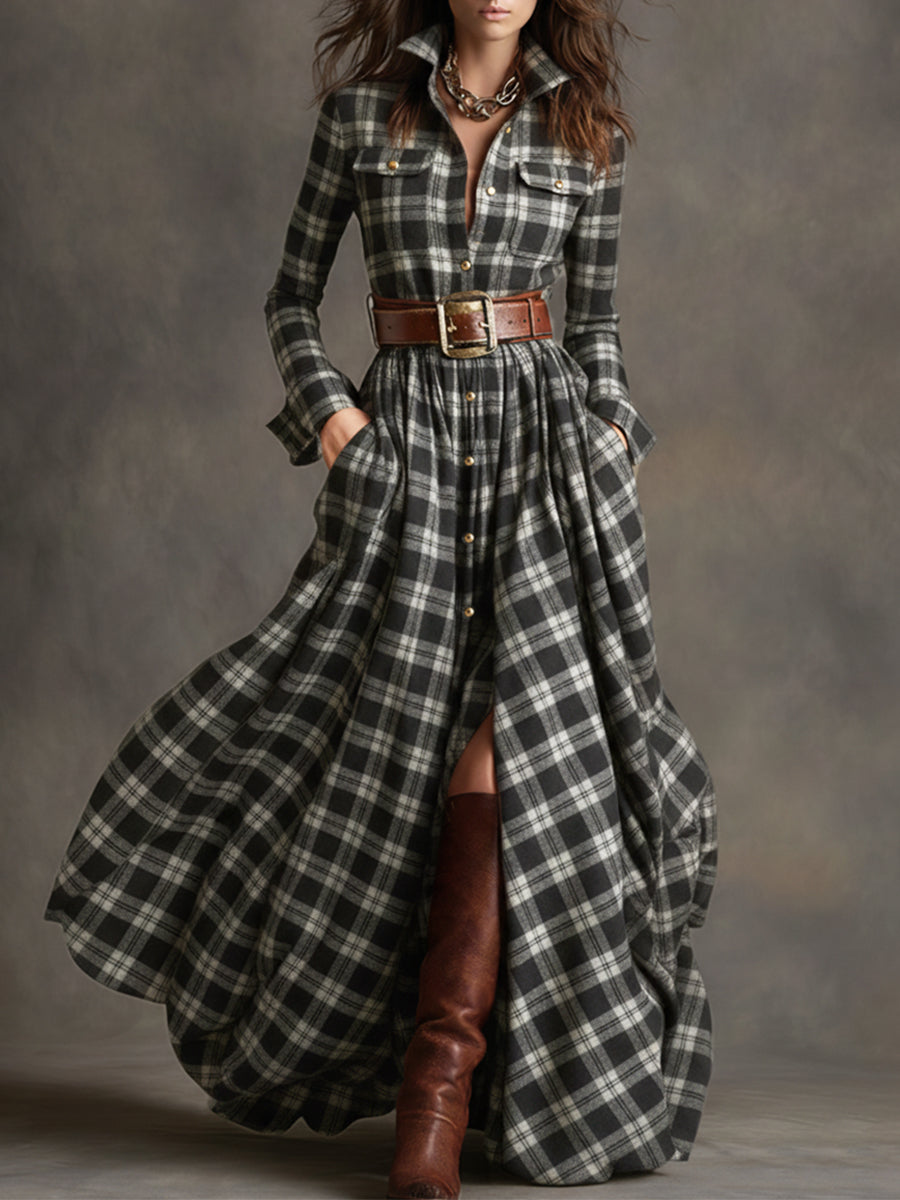 Reddish Brown Plaid Maxi Dress | Vintage Ethnic Style 4