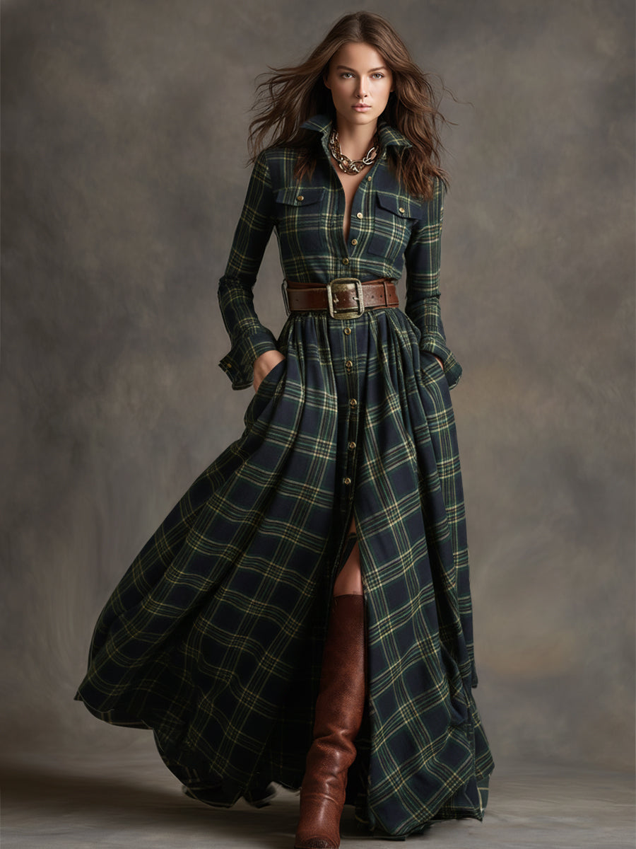 Reddish Brown Plaid Maxi Dress | Vintage Ethnic Style 6