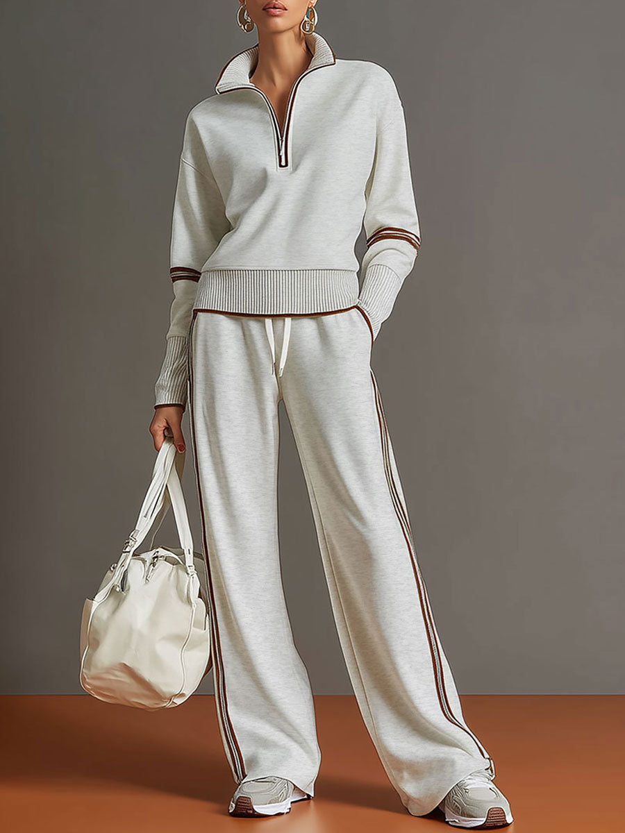 Retro Sporty Set | Half-Zip Sweatshirt and Wide-Leg Pants 0