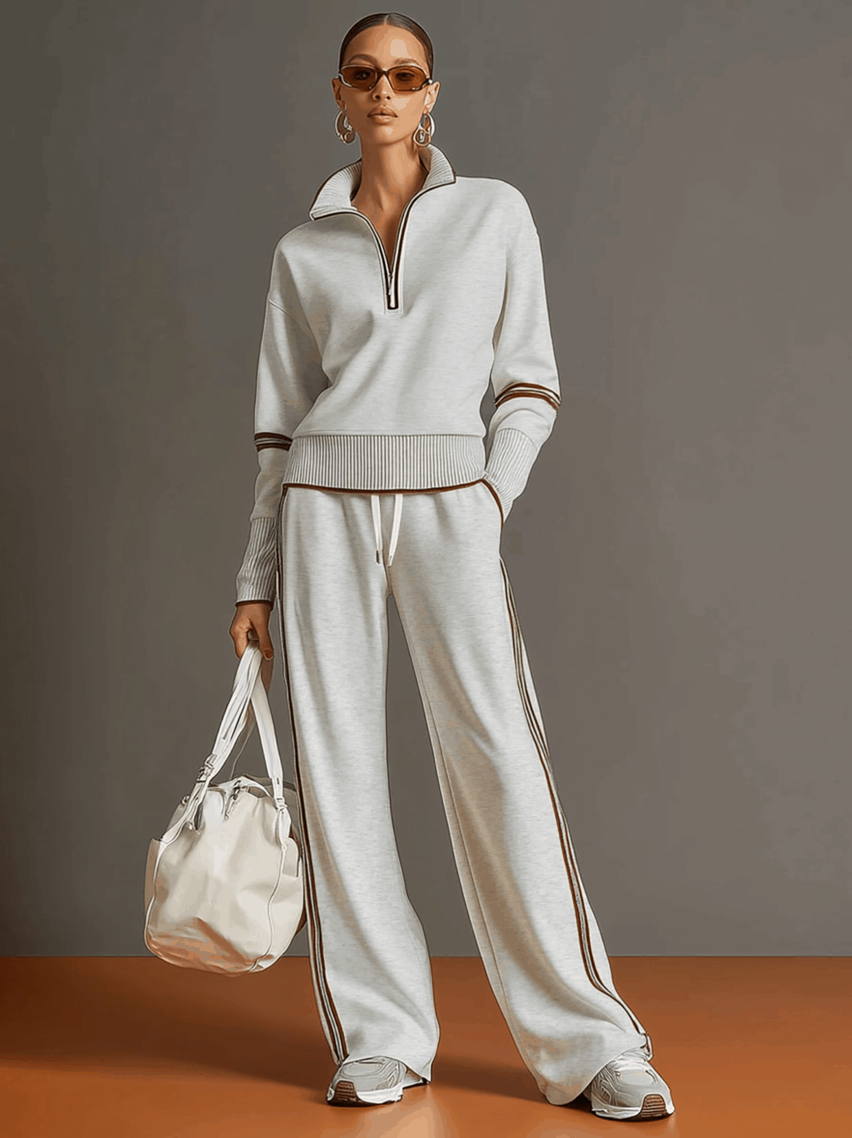 Retro Sporty Set | Half-Zip Sweatshirt and Wide-Leg Pants 1