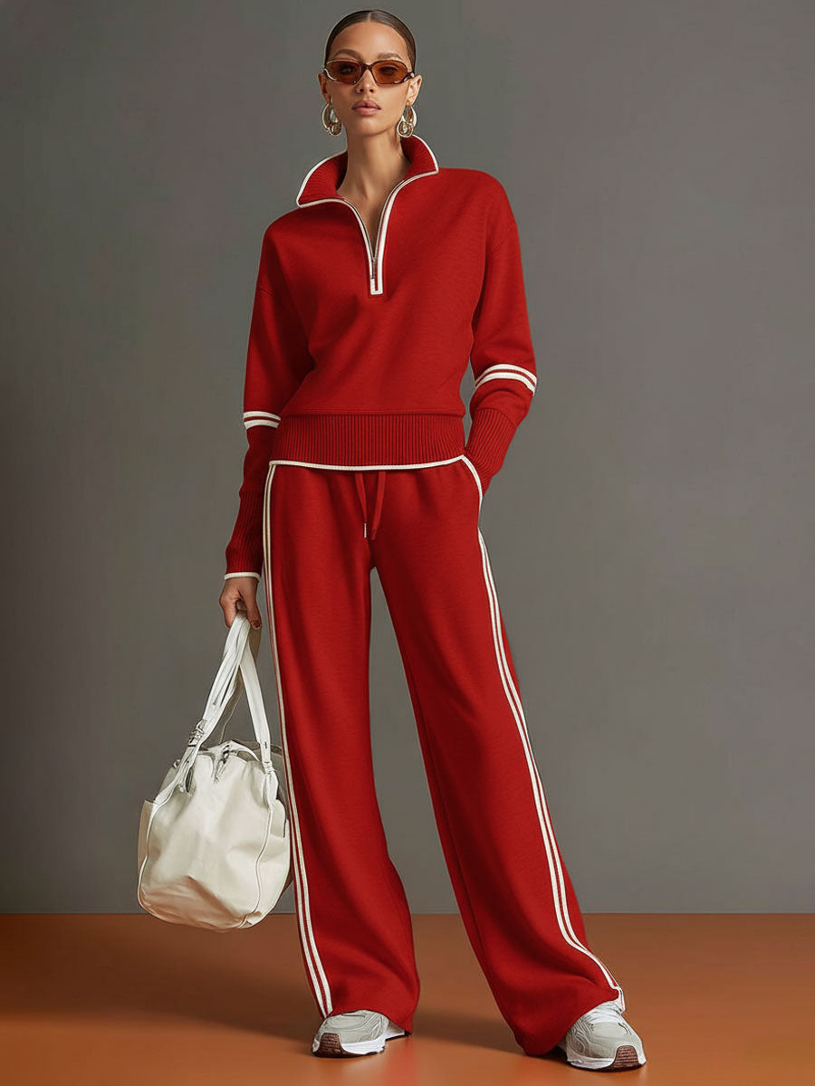 Retro Sporty Set | Half-Zip Sweatshirt and Wide-Leg Pants 10
