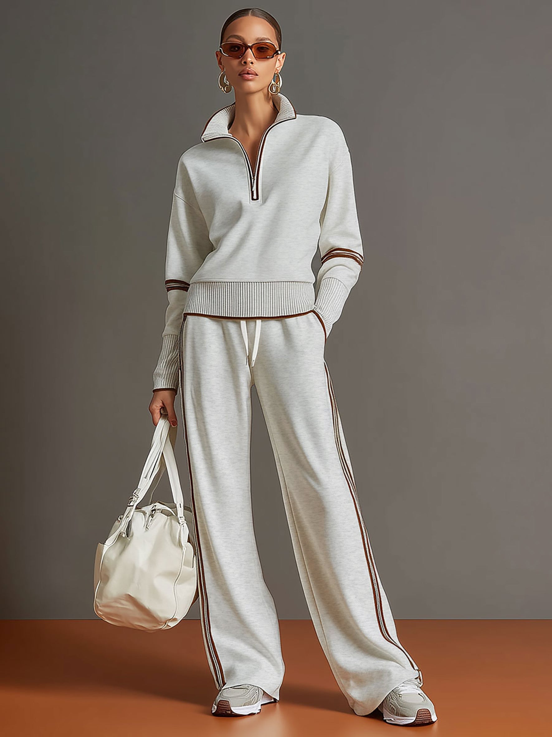 Retro Sporty Set | Half-Zip Sweatshirt and Wide-Leg Pants 3