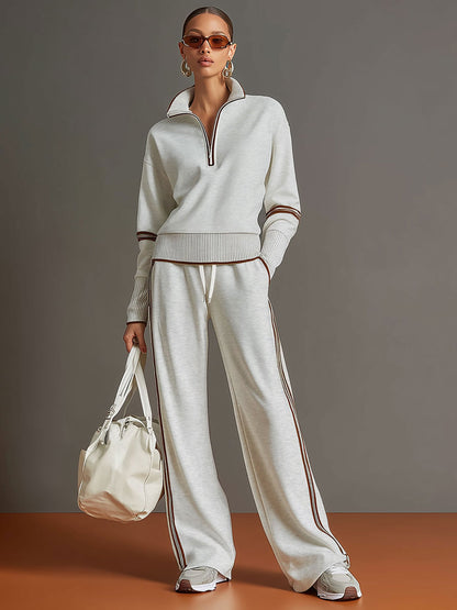 Retro Sporty Set | Half-Zip Sweatshirt and Wide-Leg Pants 3