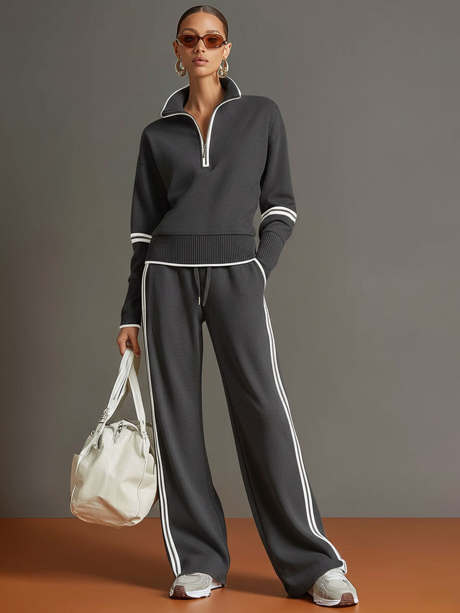 Retro Sporty Set | Half-Zip Sweatshirt and Wide-Leg Pants 5