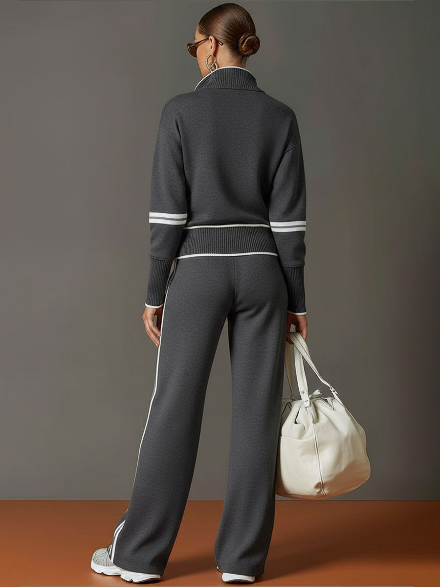 Retro Sporty Set | Half-Zip Sweatshirt and Wide-Leg Pants 6