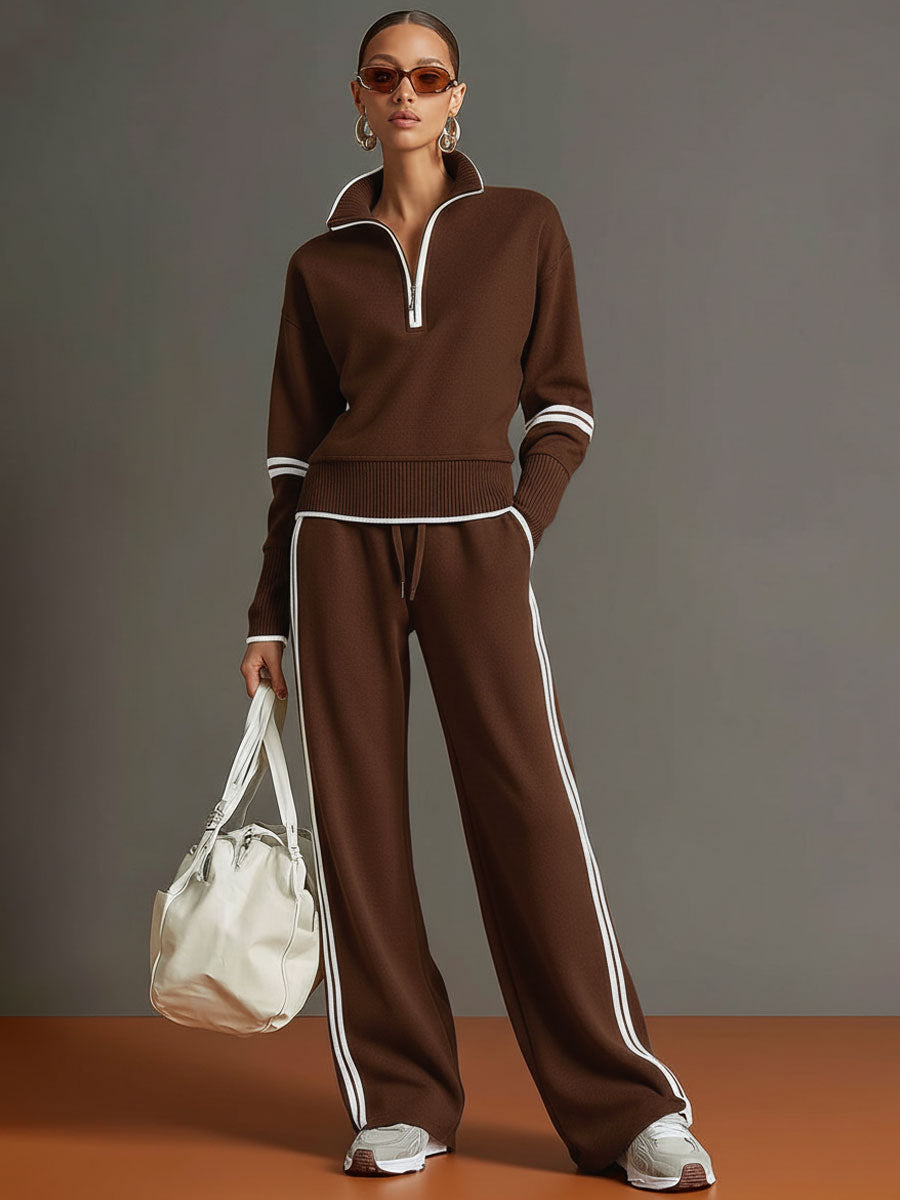 Retro Sporty Set | Half-Zip Sweatshirt and Wide-Leg Pants 7