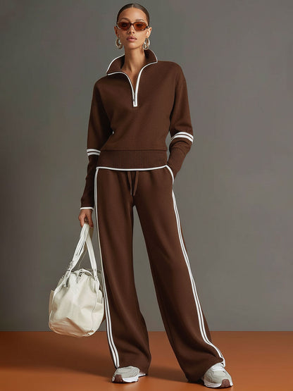 Retro Sporty Set | Half-Zip Sweatshirt and Wide-Leg Pants 7