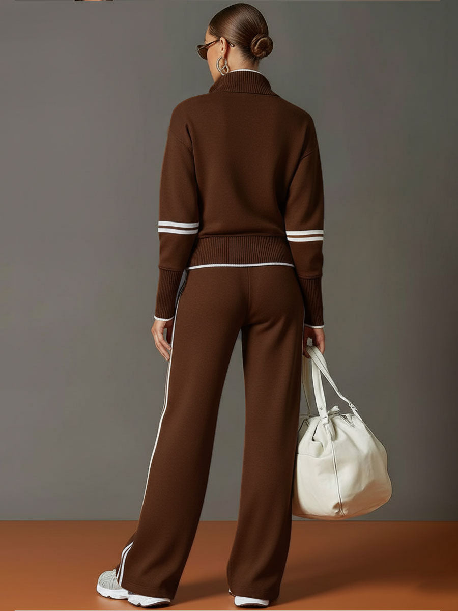 Retro Sporty Set | Half-Zip Sweatshirt and Wide-Leg Pants 8