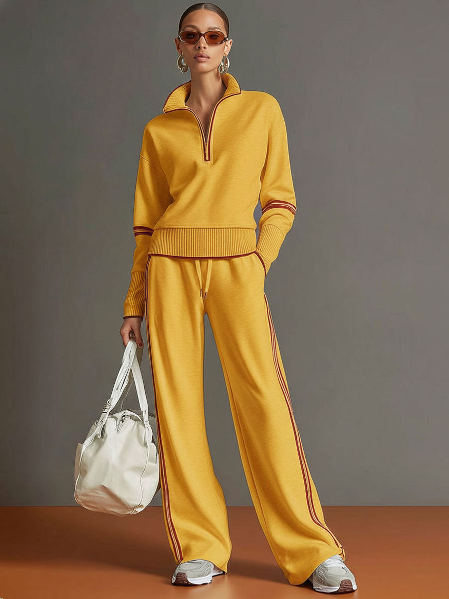 Retro Sporty Set | Half-Zip Sweatshirt and Wide-Leg Pants 9