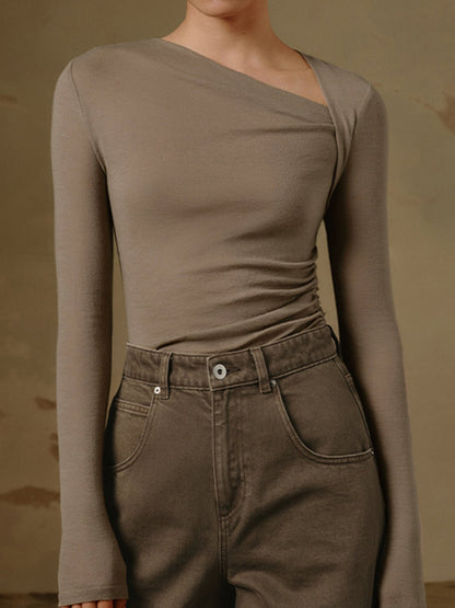 Riva Women's Shirt | Asymmetrical Ribbed Knit, Slim Fit 4