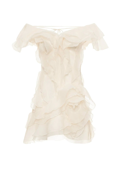 Rosa Womens Dress | Off-Shoulder, Ruffled White Summer Dress 0