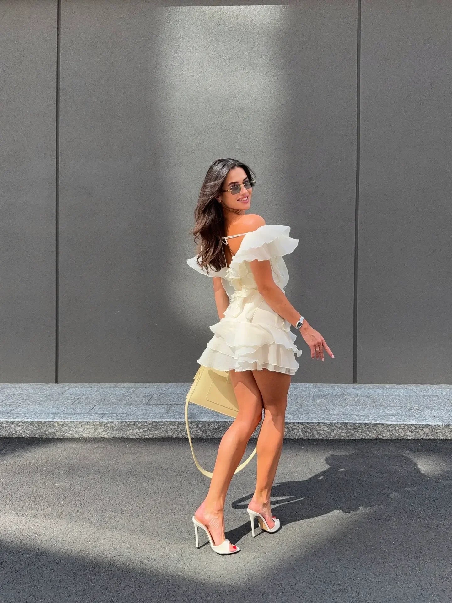 Rosa Womens Dress | Off-Shoulder, Ruffled White Summer Dress 6