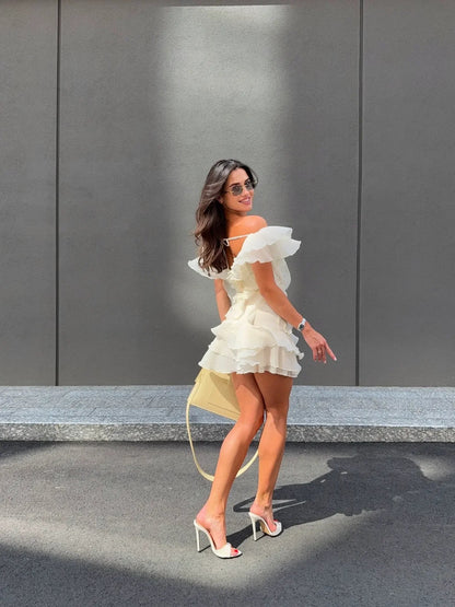 Rosa Womens Dress | Off-Shoulder, Ruffled White Summer Dress 6