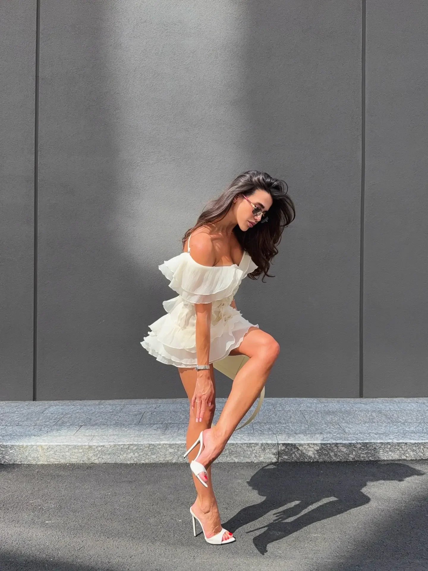 Rosa Womens Dress | Off-Shoulder, Ruffled White Summer Dress 7