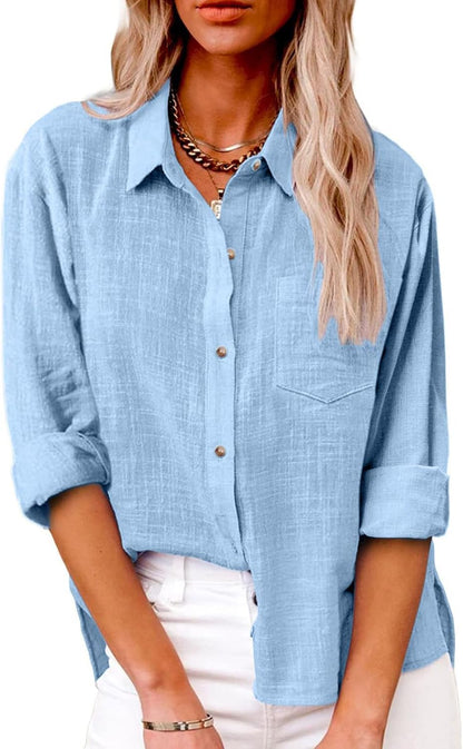 Sable Womens Blouse | V-Neck, Long Sleeve, Linen-Cotton Blend 1
