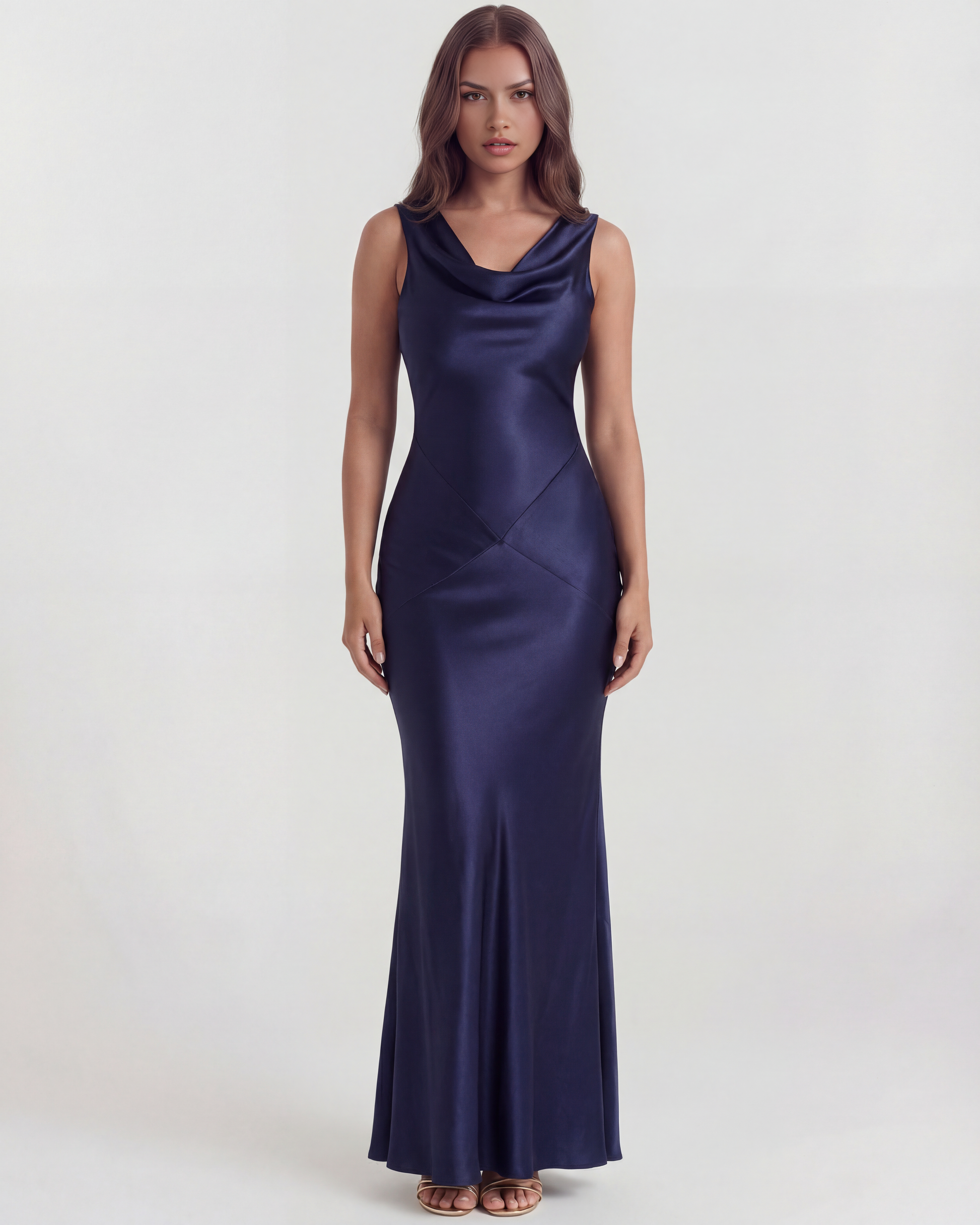Sapphire Evening Gown | Silky Satin, Open Back Design for Formal Dresses 1