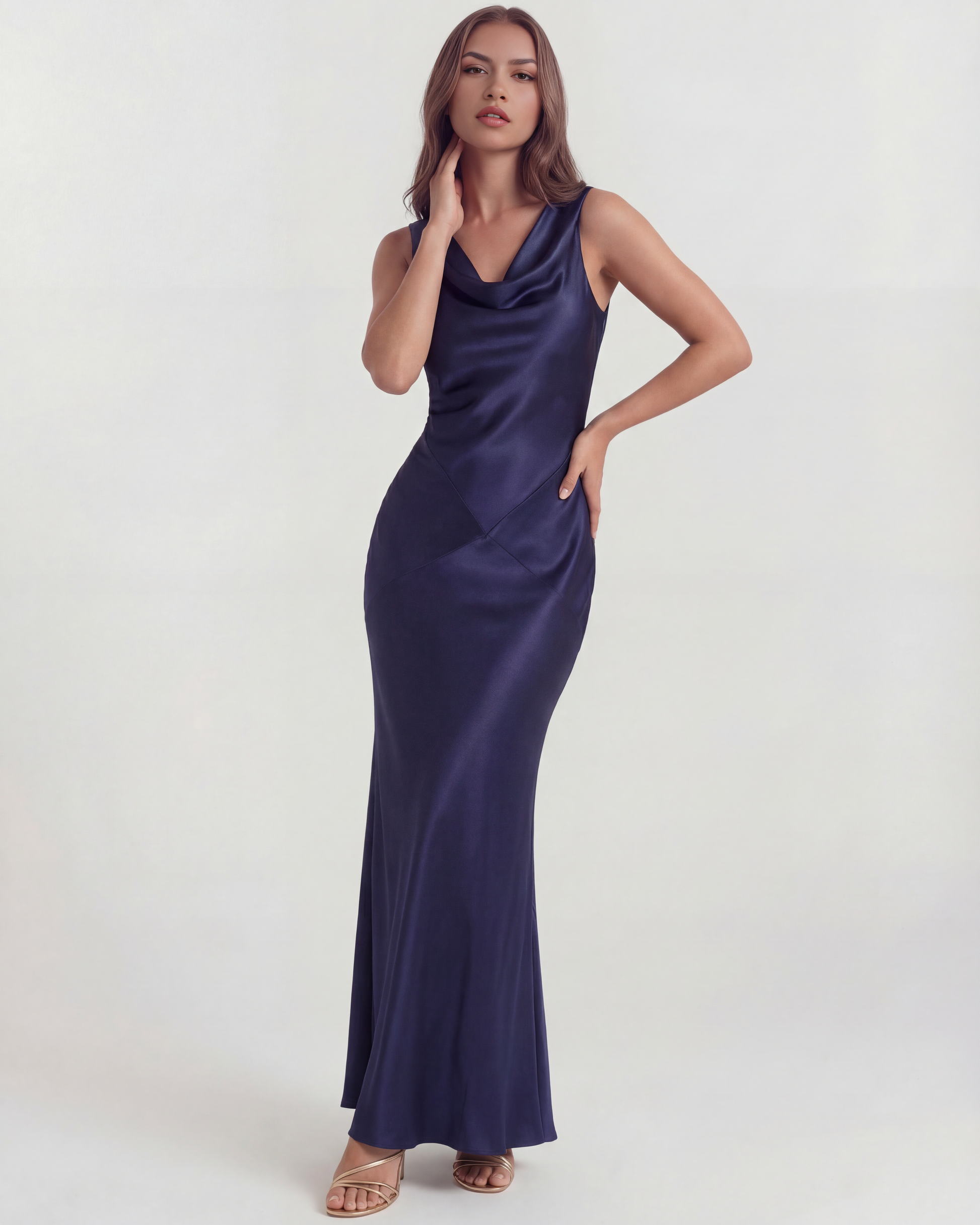 Sapphire Evening Gown | Silky Satin, Open Back Design for Formal Dresses 3