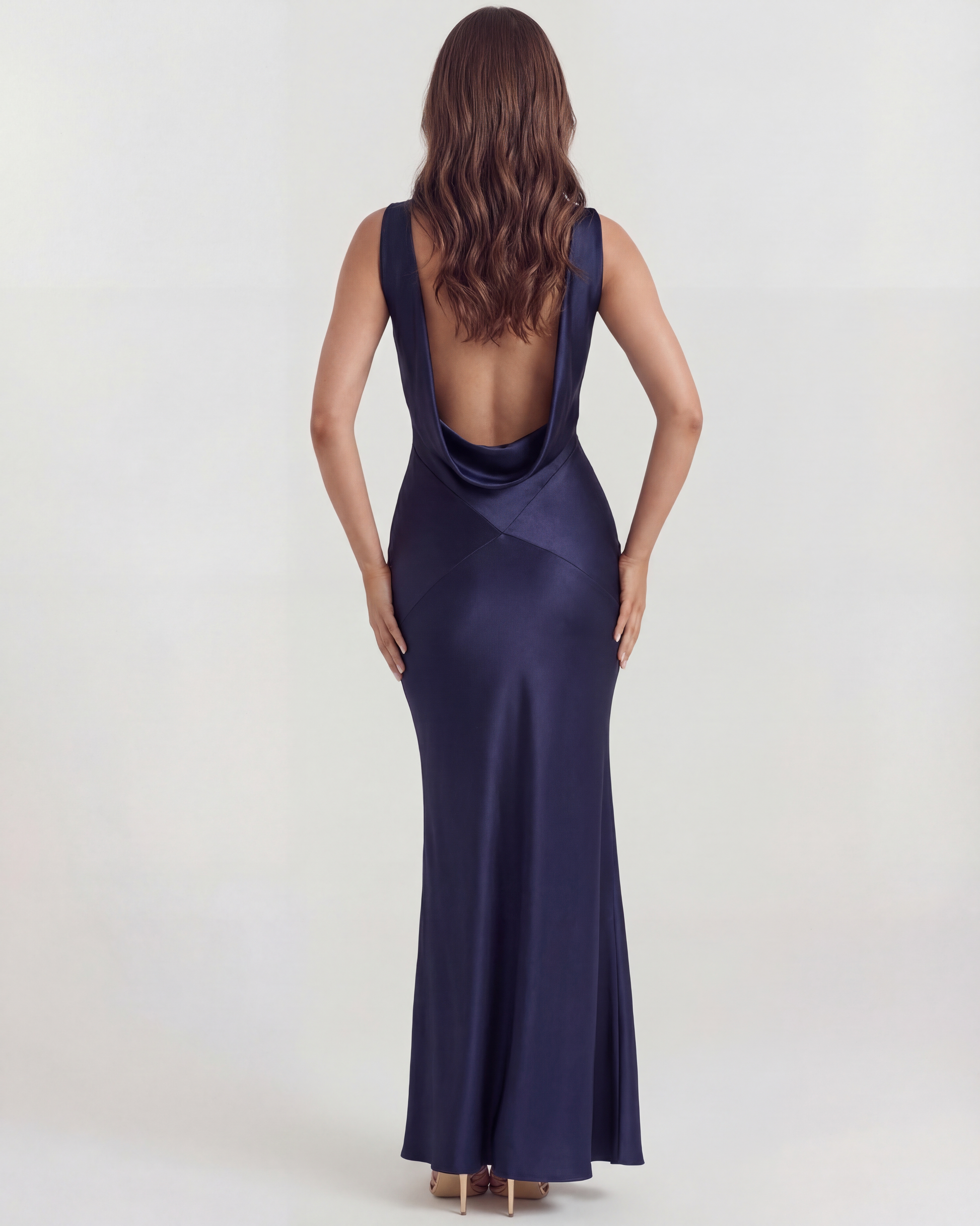 Sapphire Evening Gown | Silky Satin, Open Back Design for Formal Dresses 5