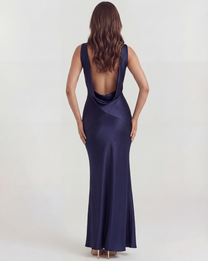 Sapphire Evening Gown | Silky Satin, Open Back Design for Formal Dresses 5