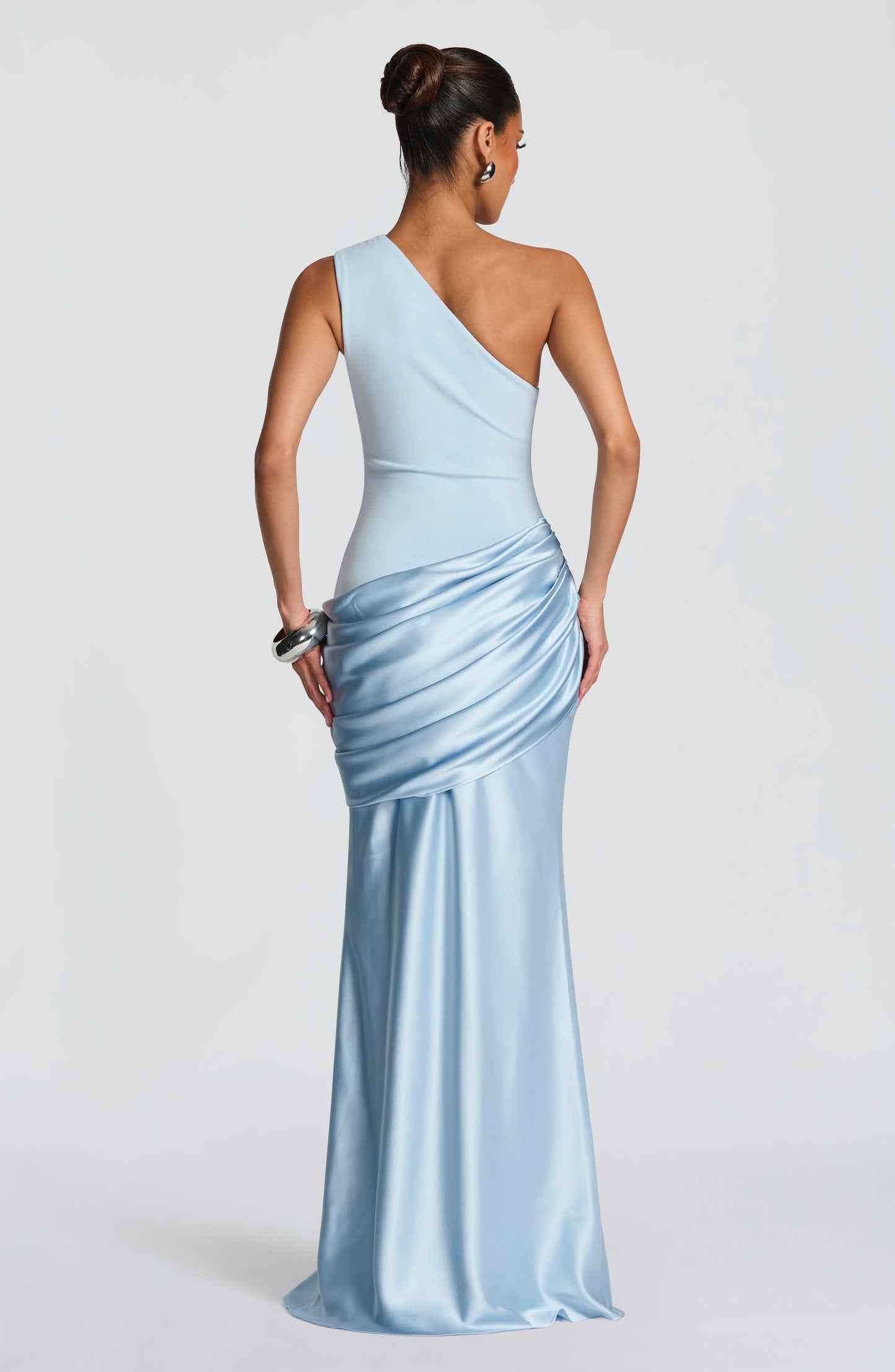 Sarina Maxi Dress | One-Shoulder, Stretch Crepe, Satin Skirt 2