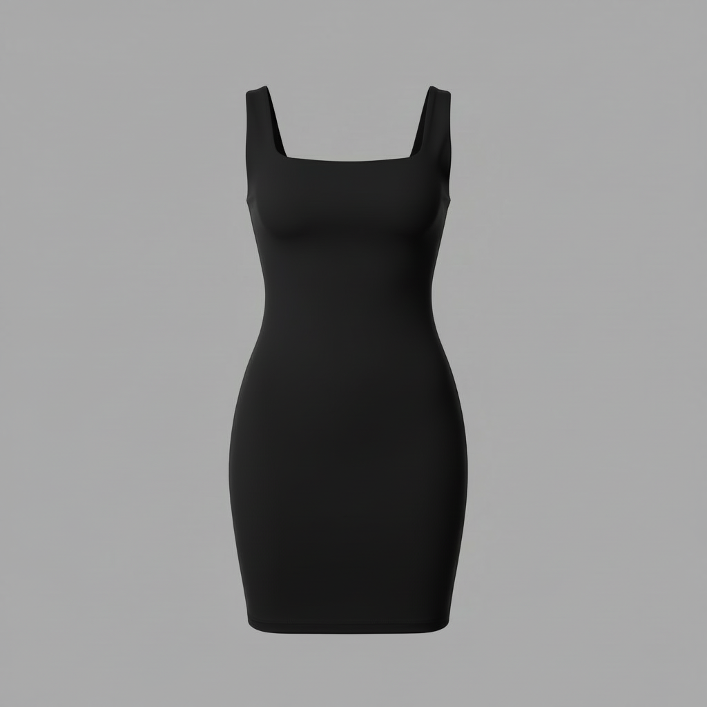 Seamless Square Neck Mini Dress | Women's Black Dress