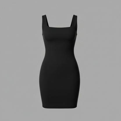 Seamless Square Neck Mini Dress | Women's Black Dress