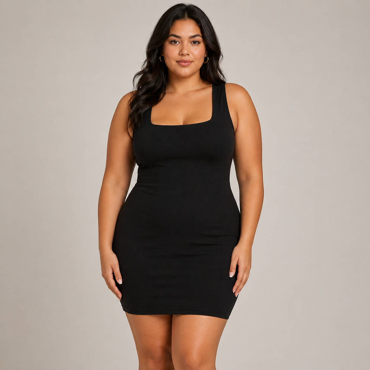 Seamless Square Neck Mini Dress | Women's Black Dress