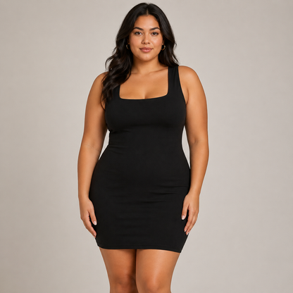 Seamless Square Neck Mini Dress | Women's Black Dress