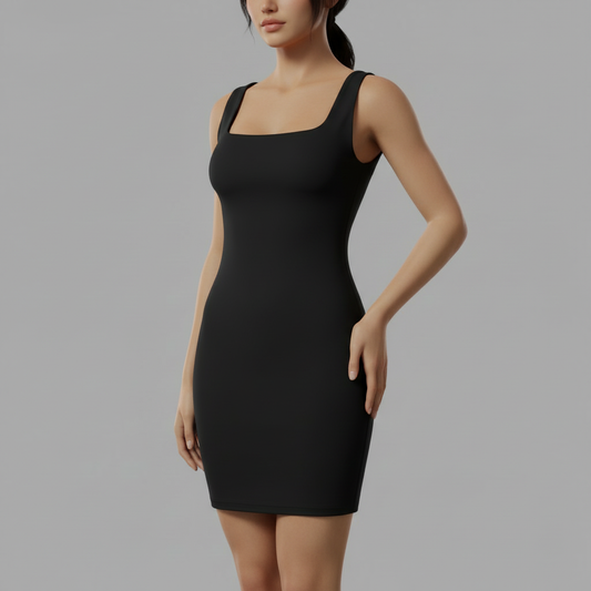 Seamless Square Neck Mini Dress | Women's Black Dress
