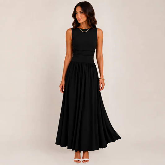 Sera Black Maxi Dress | Sleeveless, Ruched High Waist, Elegant Long Dress for Women