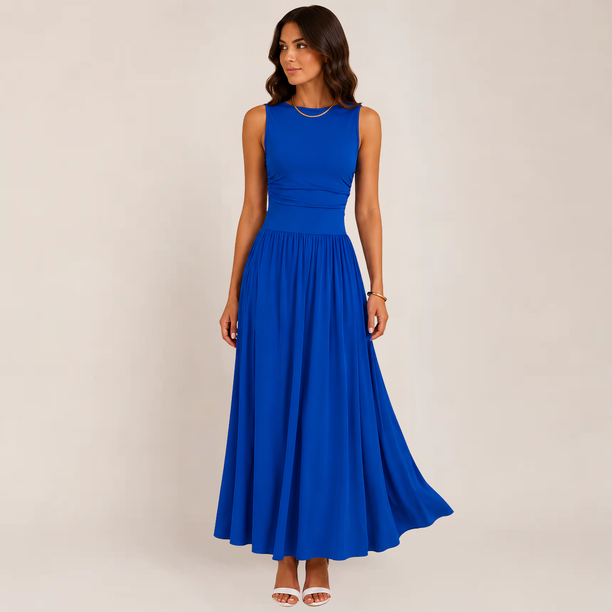Sera Black Maxi Dress | Sleeveless, Ruched High Waist, Elegant Long Dress for Women