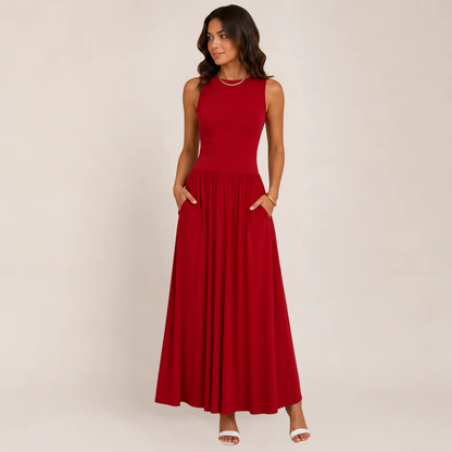 Sera Black Maxi Dress | Sleeveless, Ruched High Waist, Elegant Long Dress for Women