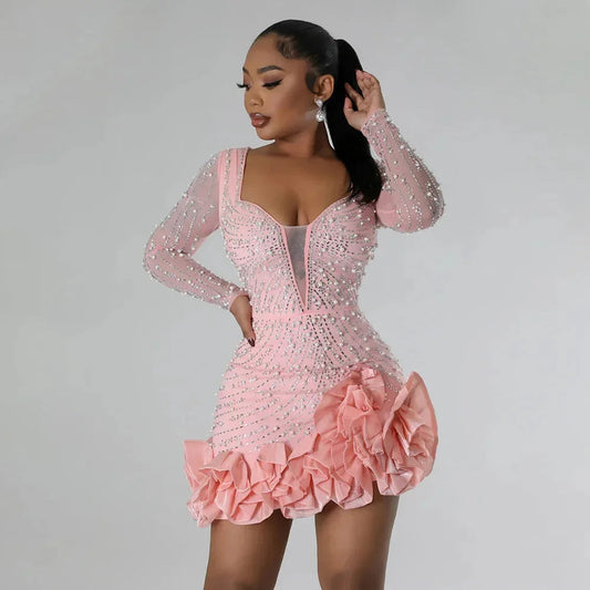 Sera Evening Gown | Plunging Neckline, Rhinestone Embellishments 0