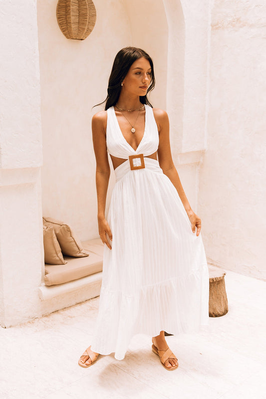 Sera Maxi Dress | Plunge Neckline, Lace-Up Back, Lightweight Cotton 0