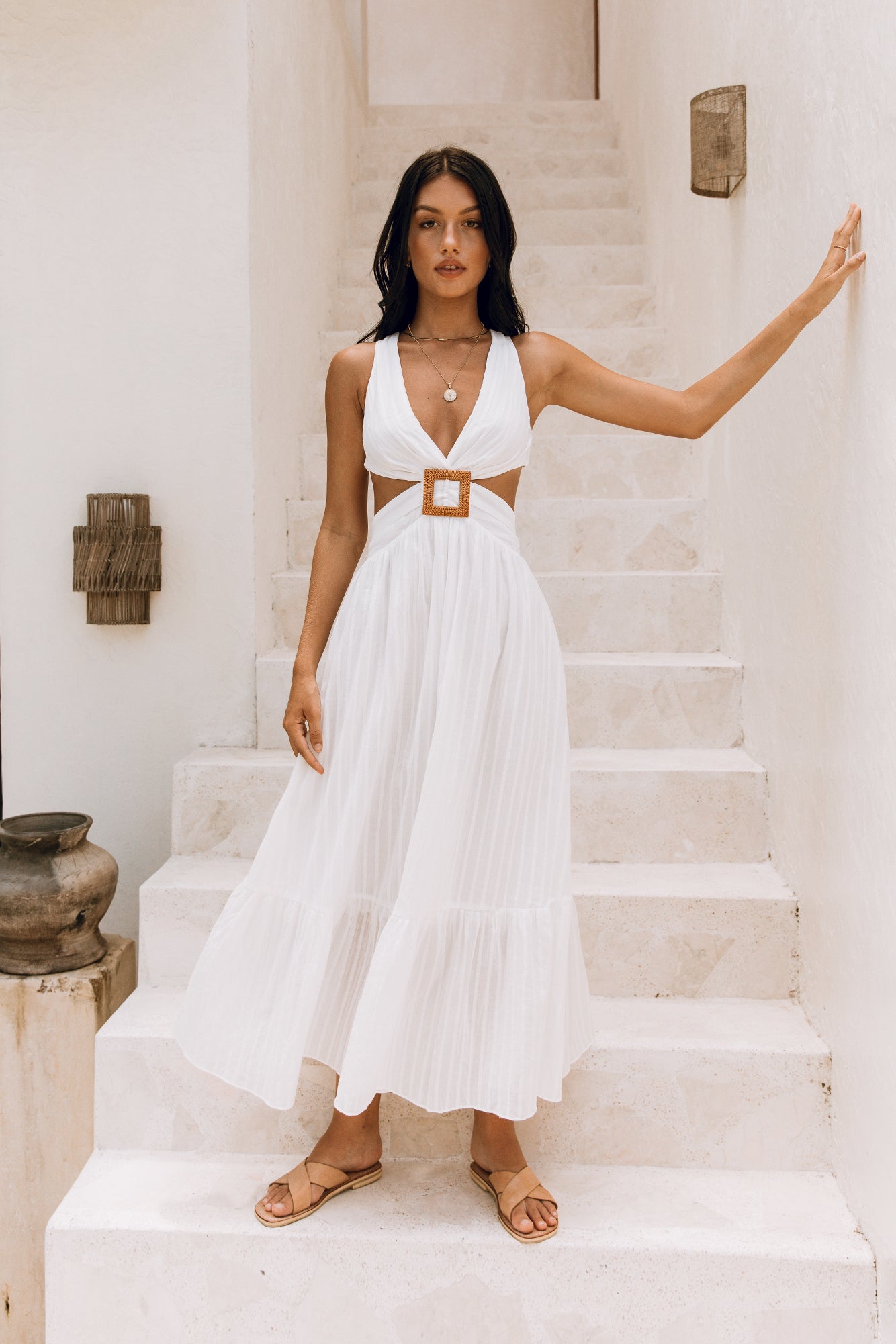 Sera Maxi Dress | Plunge Neckline, Lace-Up Back, Lightweight Cotton 3