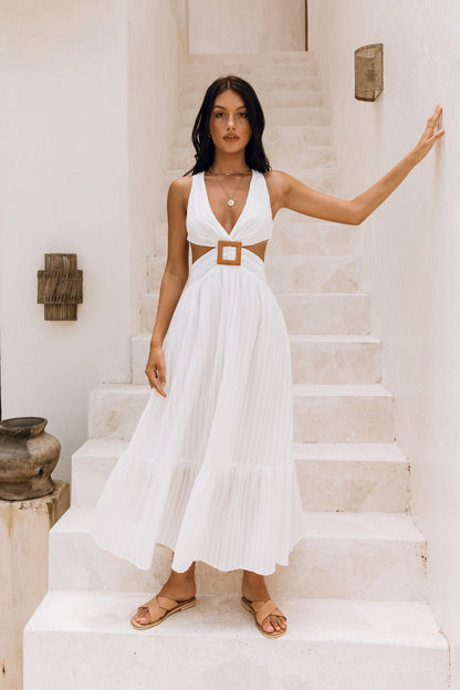 Sera Maxi Dress | Plunge Neckline, Lace-Up Back, Lightweight Cotton 3