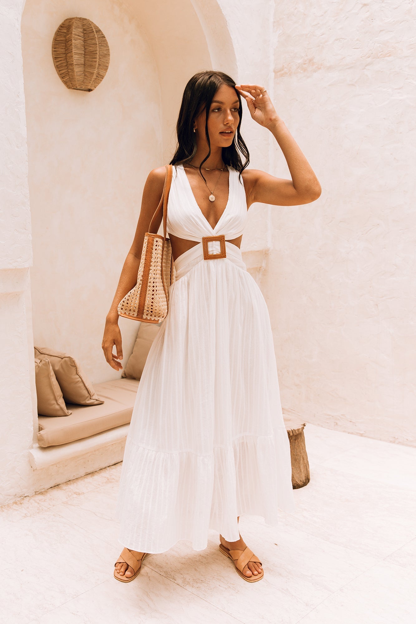 Sera Maxi Dress | Plunge Neckline, Lace-Up Back, Lightweight Cotton 4