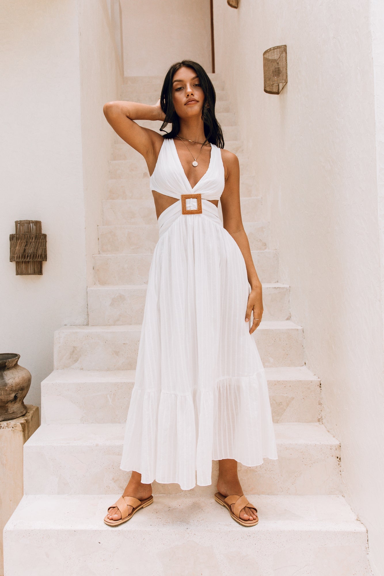 Sera Maxi Dress | Plunge Neckline, Lace-Up Back, Lightweight Cotton 5