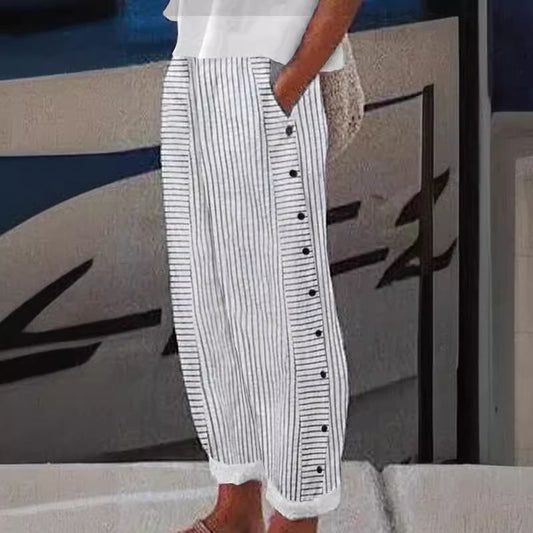 Sera Striped Pants | Button-Accent, Relaxed Fit 0