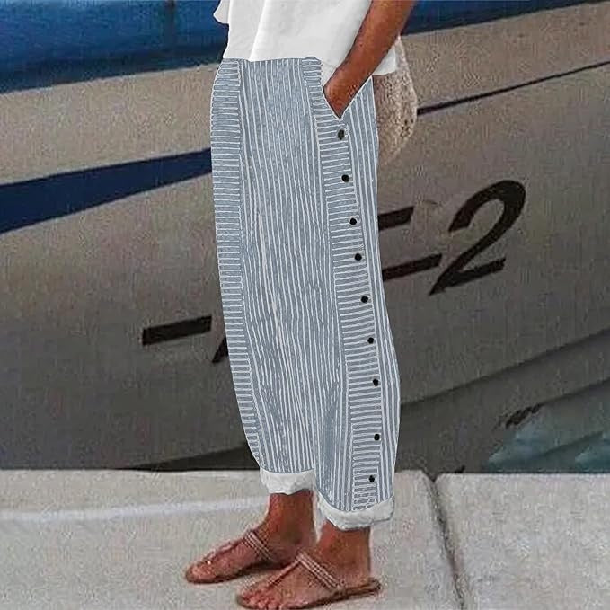Sera Striped Pants | Button-Accent, Relaxed Fit 1