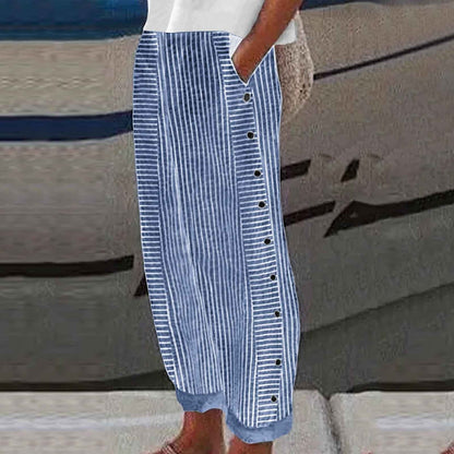 Sera Striped Pants | Button-Accent, Relaxed Fit 2