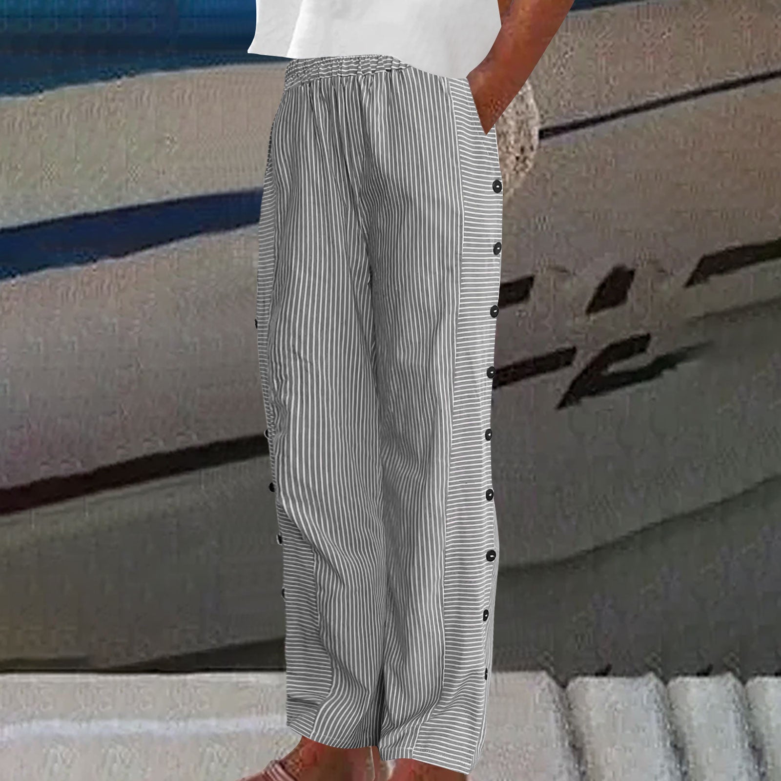 Sera Striped Pants | Button-Accent, Relaxed Fit 3