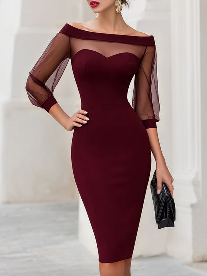 Sera White Midi Dress | Off-Shoulder, Sheer Mesh Detail, Three-Quarter Sleeves 6