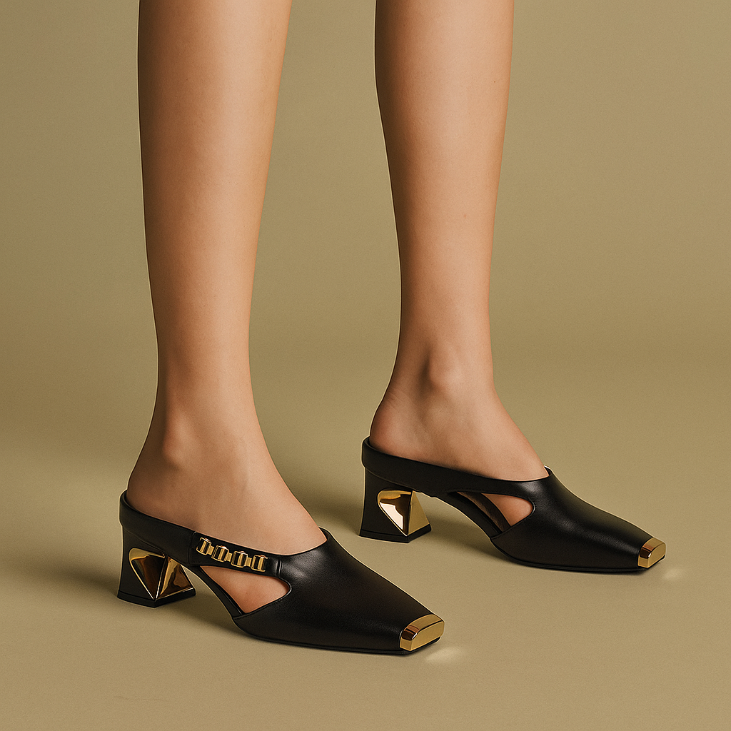 Siena Block Heel | Polished Metallic Design 4