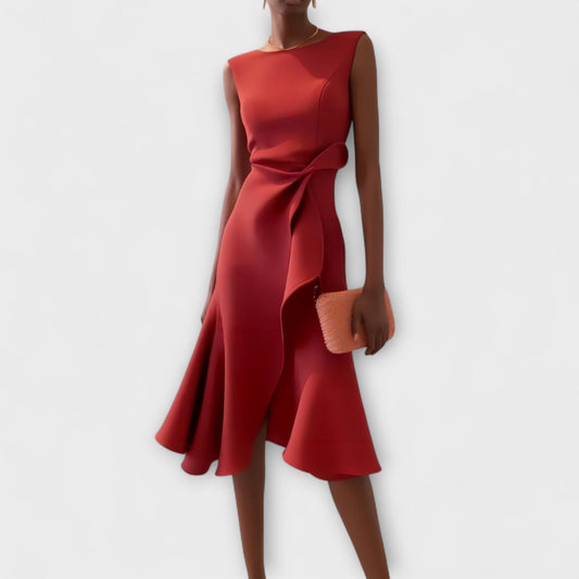 Sienna Midi Dress | Asymmetric Draped Design 0