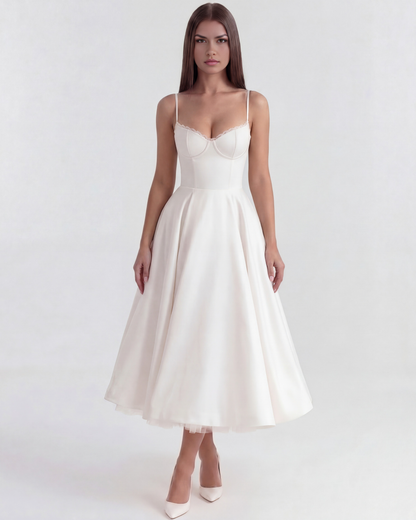 Sienna Midi Dress | Satin, Tulle Skirt for Wedding Guest and Cocktail Events 0