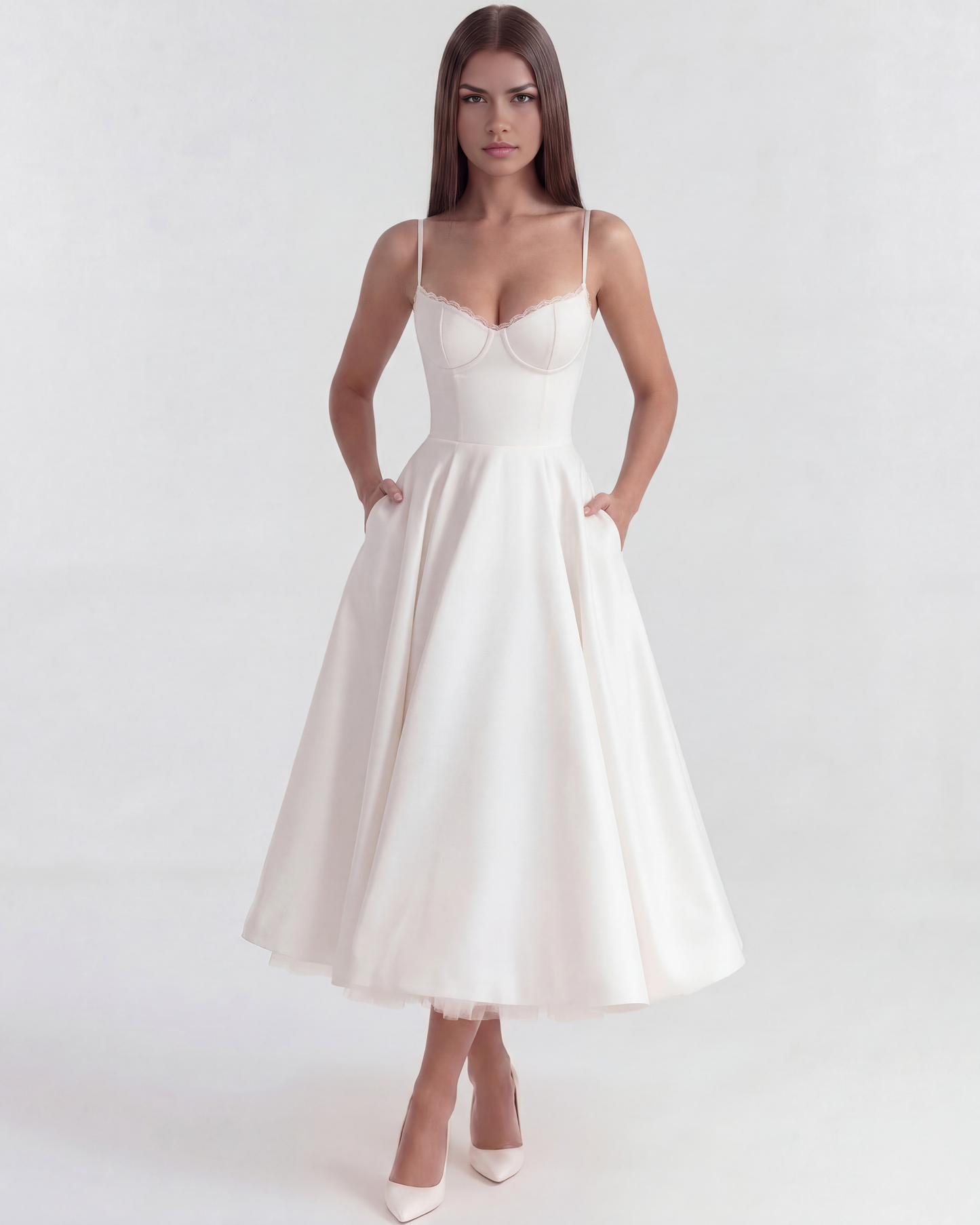 Sienna Midi Dress | Satin, Tulle Skirt for Wedding Guest and Cocktail Events 1